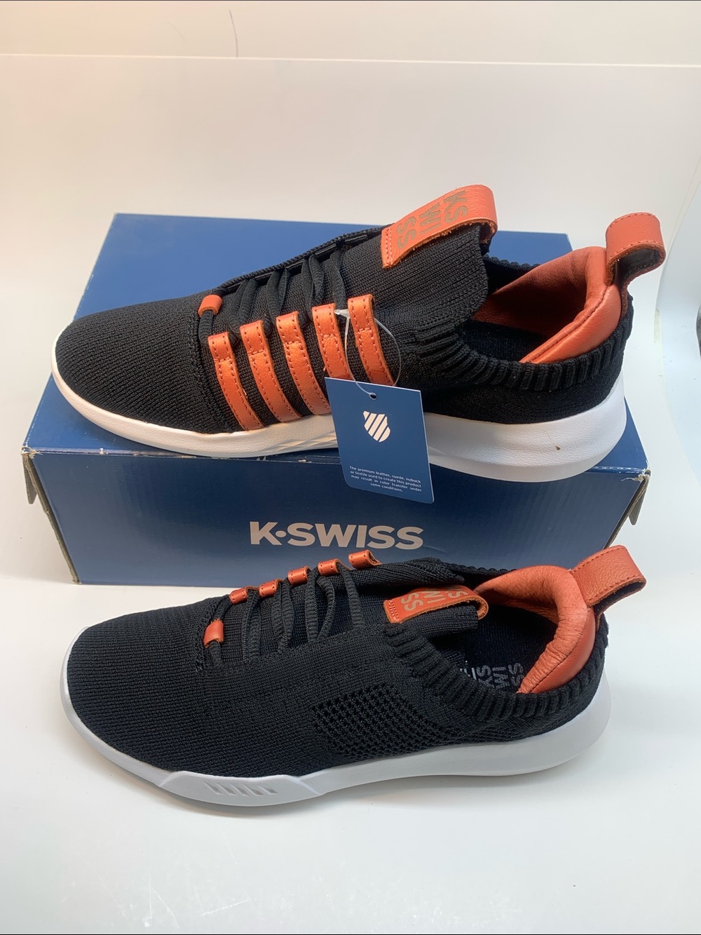 K-Swiss Women’s  Black Knit Slip-On Sneakers with Orange Accents Size 8